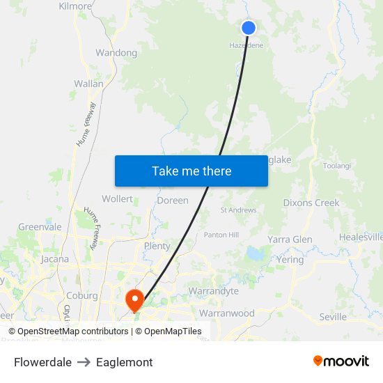 Flowerdale to Eaglemont map