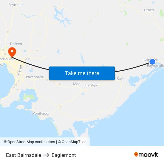 East Bairnsdale to Eaglemont map