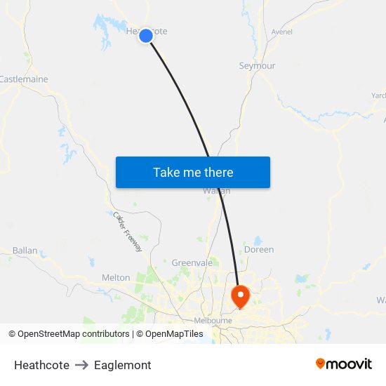 Heathcote to Eaglemont map