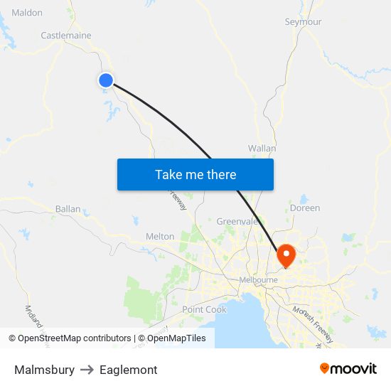 Malmsbury to Eaglemont map