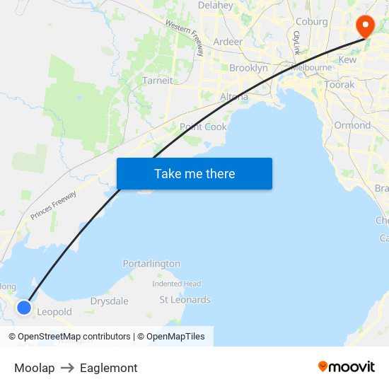 Moolap to Eaglemont map