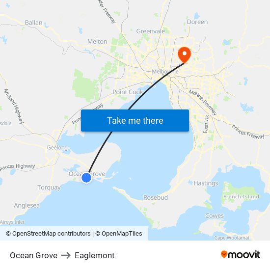 Ocean Grove to Eaglemont map