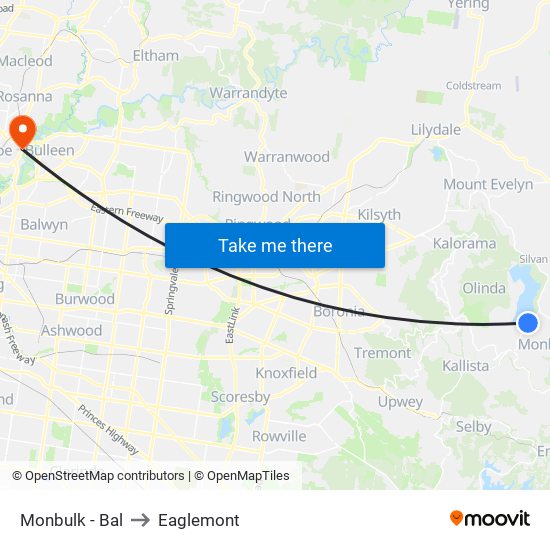 Monbulk - Bal to Eaglemont map