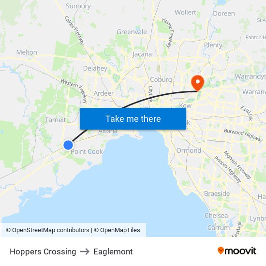 Hoppers Crossing to Eaglemont map