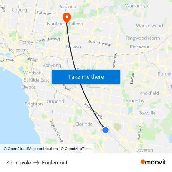 Springvale to Eaglemont map