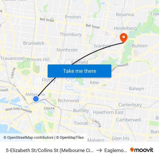 5-Elizabeth St/Collins St (Melbourne City) to Eaglemont map