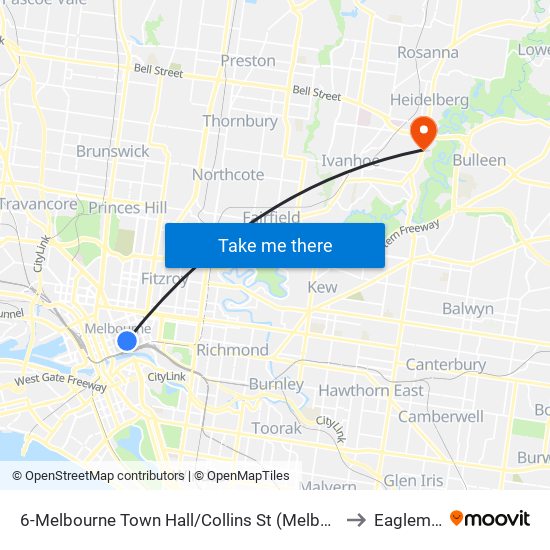 6-Melbourne Town Hall/Collins St (Melbourne City) to Eaglemont map