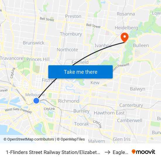 1-Flinders Street Railway Station/Elizabeth St (Melbourne City) to Eaglemont map