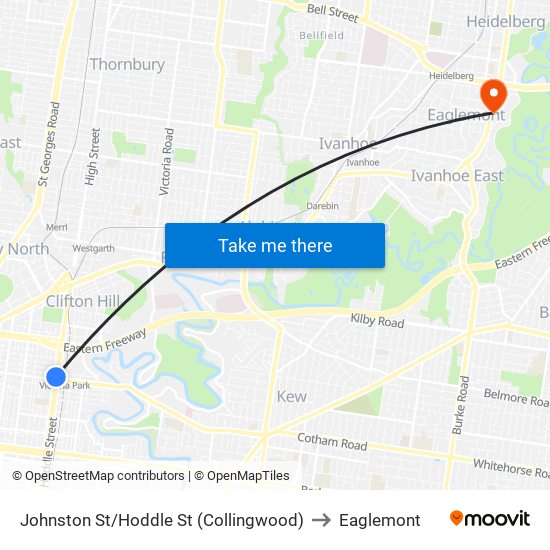 Johnston St/Hoddle St (Collingwood) to Eaglemont map