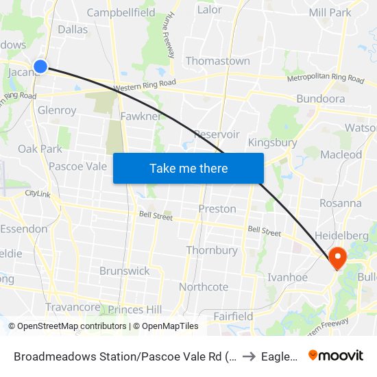 Broadmeadows Station/Pascoe Vale Rd (Broadmeadows) to Eaglemont map