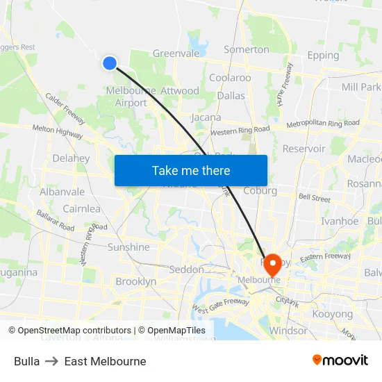 Bulla to East Melbourne map