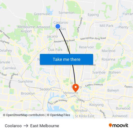 Coolaroo to East Melbourne map