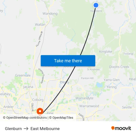 Glenburn to East Melbourne map