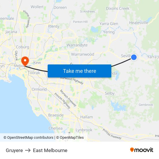 Gruyere to East Melbourne map