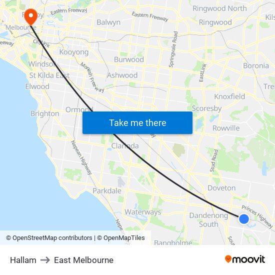 Hallam to East Melbourne map