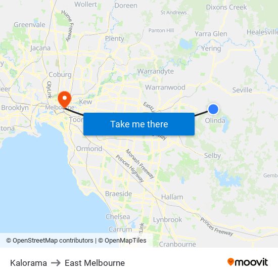 Kalorama to East Melbourne map