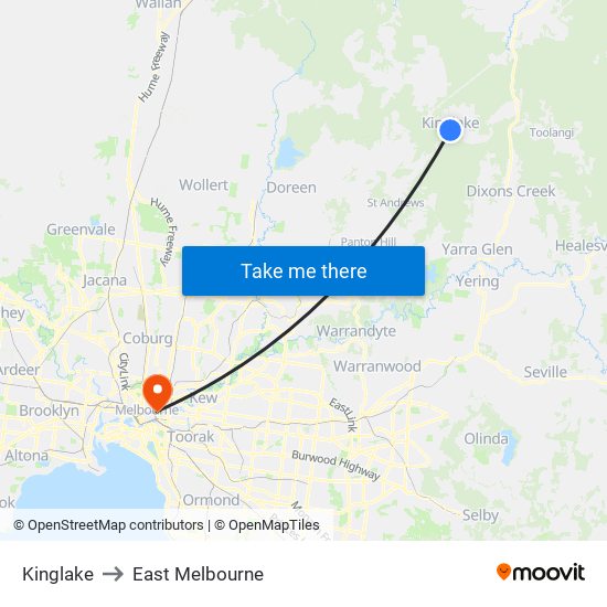 Kinglake to East Melbourne map