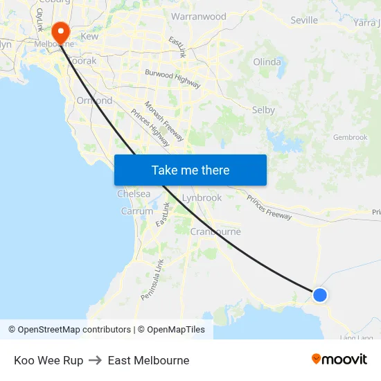 Koo Wee Rup to East Melbourne map