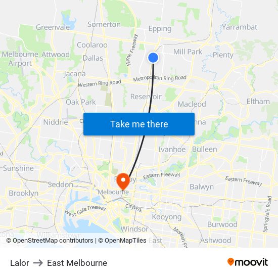 Lalor to East Melbourne map