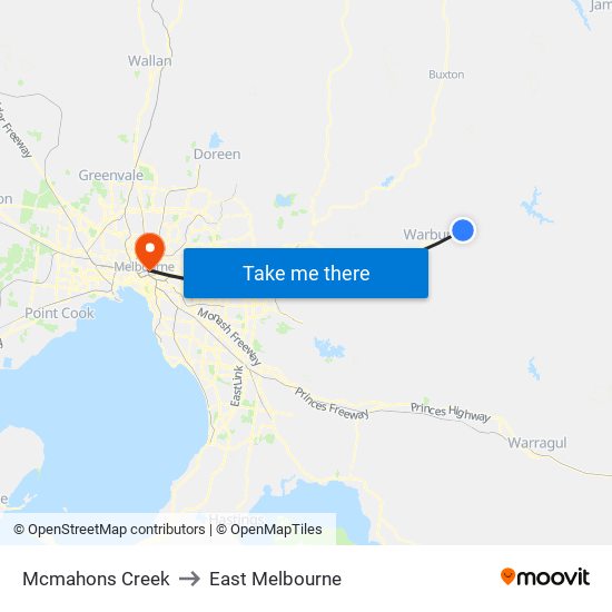 Mcmahons Creek to East Melbourne map