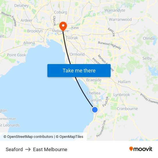 Seaford to East Melbourne map