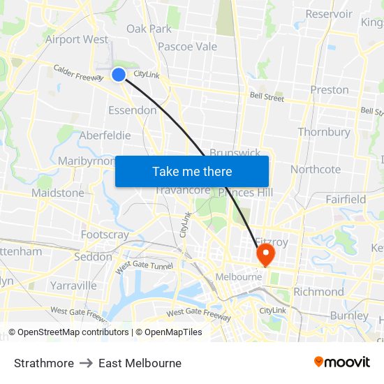 Strathmore to East Melbourne map