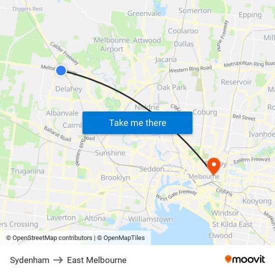 Sydenham to East Melbourne map