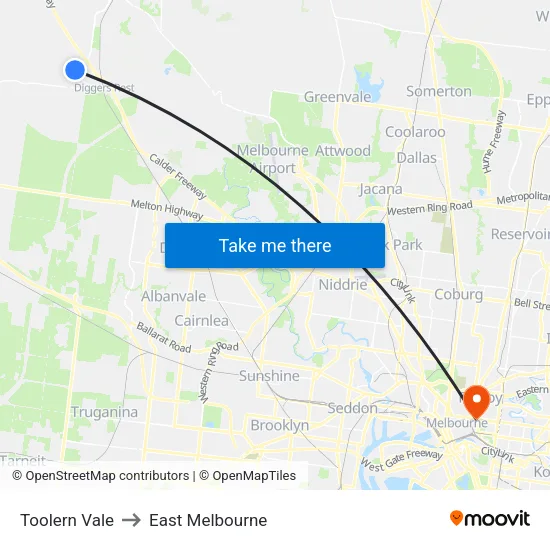 Toolern Vale to East Melbourne map