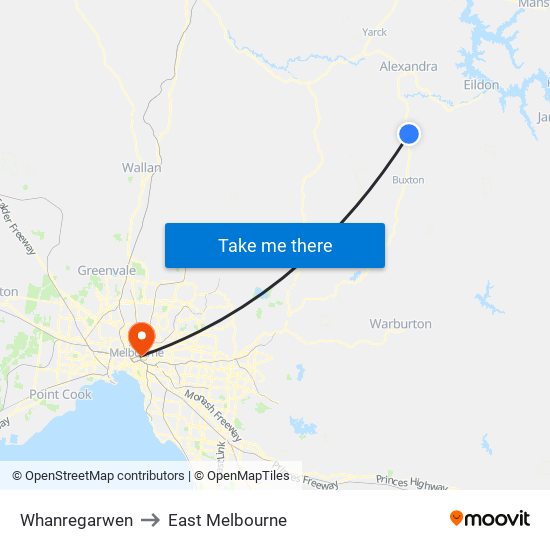 Whanregarwen to East Melbourne map