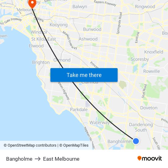 Bangholme to East Melbourne map