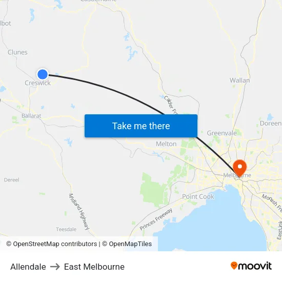 Allendale to East Melbourne map
