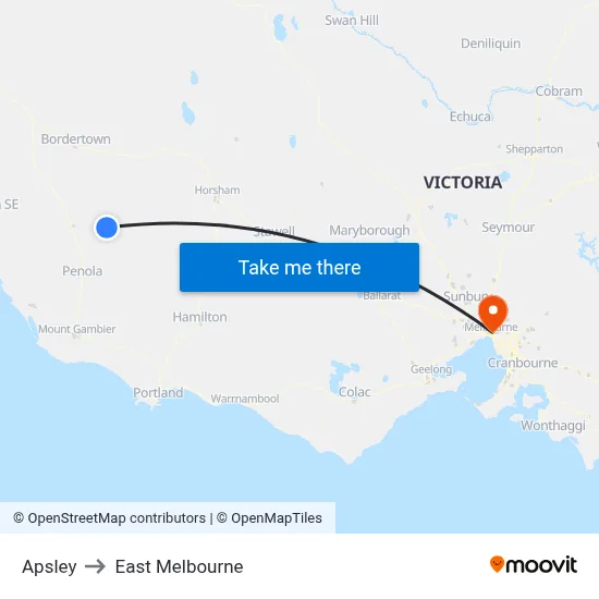 Apsley to East Melbourne map