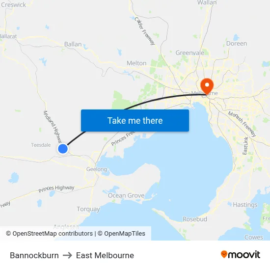 Bannockburn to East Melbourne map