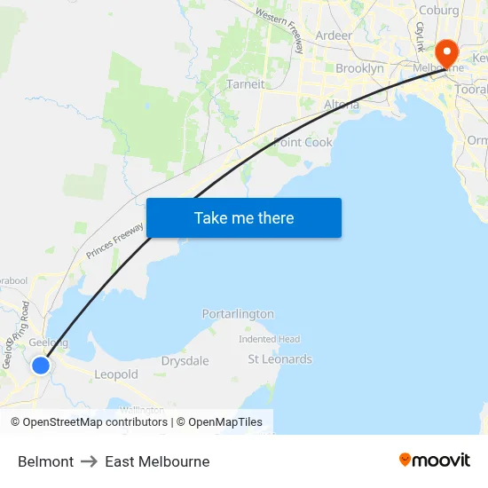 Belmont to East Melbourne map