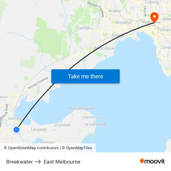 Breakwater to East Melbourne map