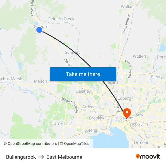 Bullengarook to East Melbourne map