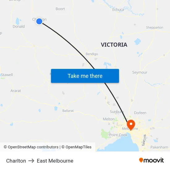Charlton to East Melbourne map