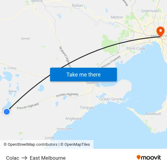 Colac to East Melbourne map