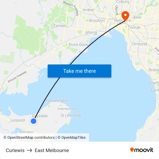 Curlewis to East Melbourne map