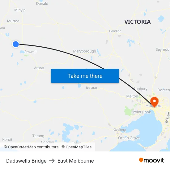 Dadswells Bridge to East Melbourne map