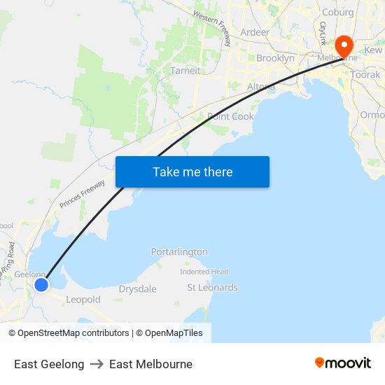 East Geelong to East Melbourne map