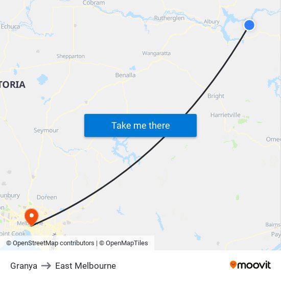 Granya to East Melbourne map