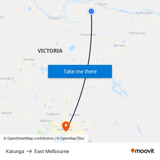 Katunga to East Melbourne map