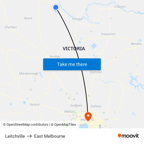 Leitchville to East Melbourne map