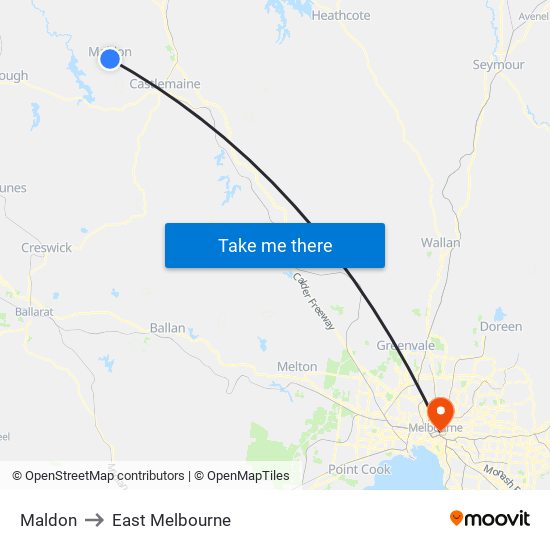 Maldon to East Melbourne map