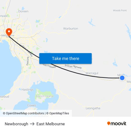 Newborough to East Melbourne map