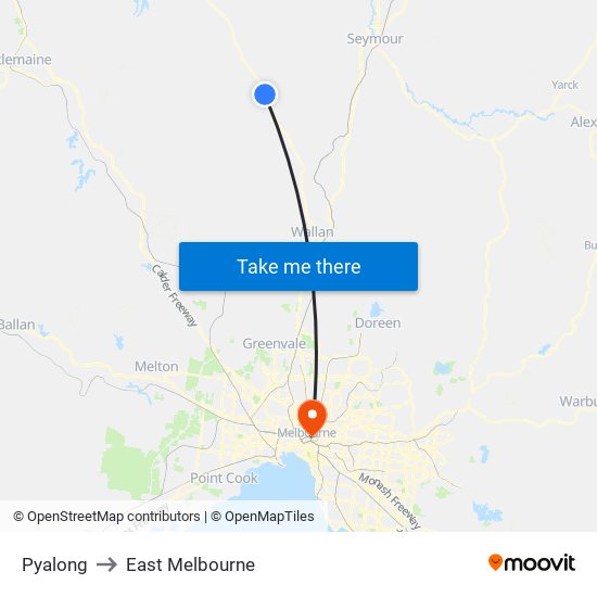 Pyalong to East Melbourne map