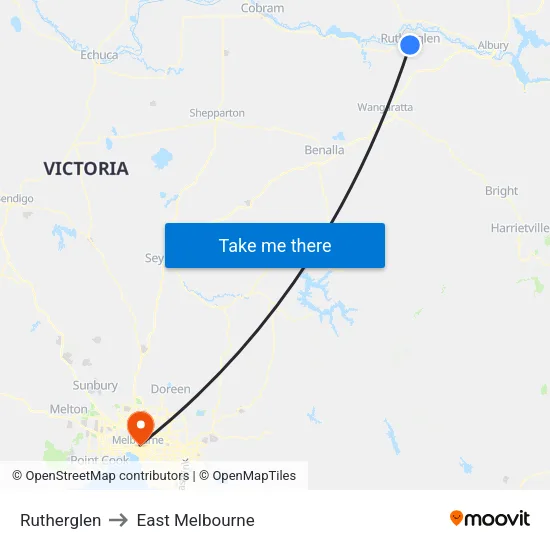 Rutherglen to East Melbourne map
