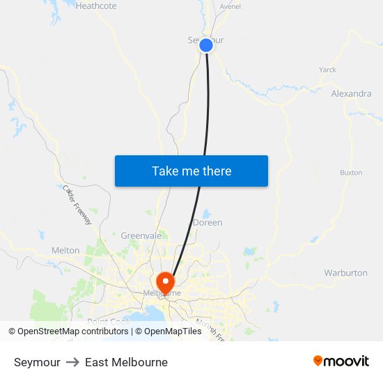 Seymour to East Melbourne map