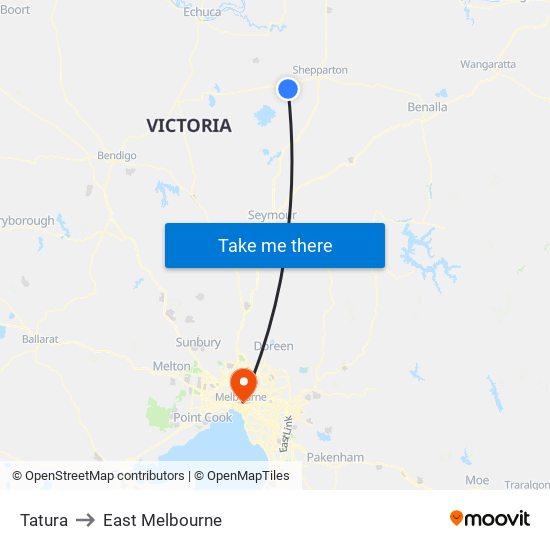 Tatura to East Melbourne map